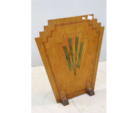 Art Deco Wooden Firescreen of Stepped Geometric Shape and Design, 59cms high