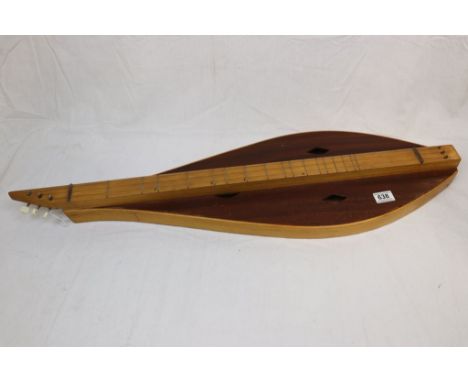 Wooden Three String  Dulcimer Musical Instrument with label to back ' Space Ward, Cambridge ' together with an American Guita