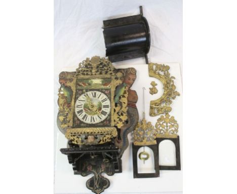 Dutch Wall Clock, the ebonised wooden case decorated with painted panels of mermaids to the sides, the painted face surrounde