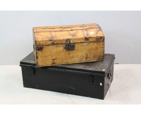 19th century Domed Top Trunk with Drop Ring Handles, 68cms wide x 34cms together with a 19th century Tin Trunk