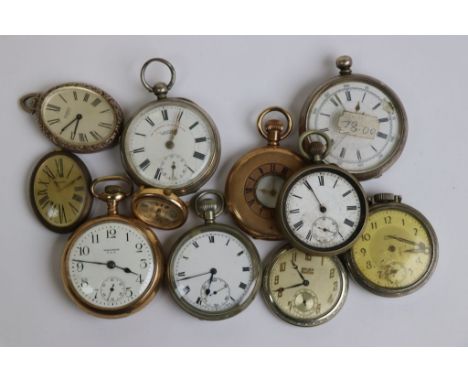 Collection of pocket watches to include half hunter and open face, top wind and key wind, including Waltham, J G Graves The E