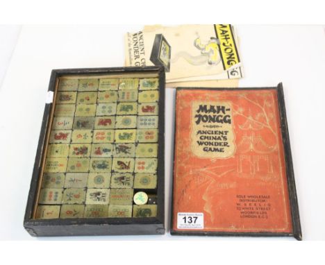 Boxed vintage Mah Jong &nbsp;game, with composite Tiles in a Wooden box plus instructions, distributed by W Seelig London