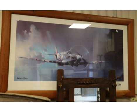 Large Framed and Glazed Barrie A F Clark Print of a Spitfire