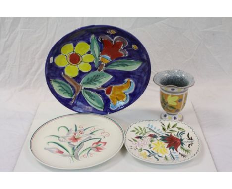 Poole Pottery Plate with Winifred Rose Hand Painted Flower design, 31cms diameter together with Spanish / Portuguese Hand Pai