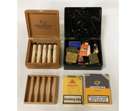 COLLECTION OF CIGARS TO INCLUDE MONTECRISTO COHIBA CHARATAN WITH SOME LIGHTERS