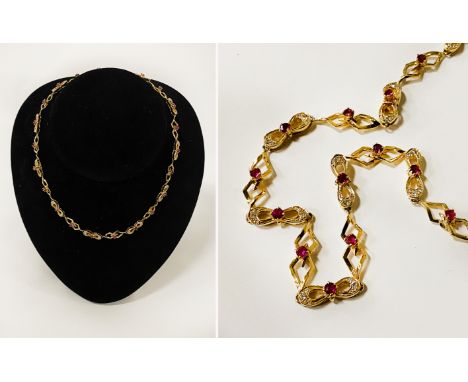 18CT GOLD DIAMOND &amp; RUBY NECKLACE - APPROX 30 GRAMS