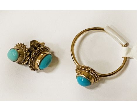 9CT GOLD &amp; TURQUOISE RING &amp; EARRINGS - SIZE Q/R