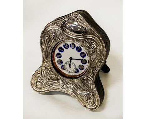 HM SILVER POCKET WATCH WITH ENAMEL FACE WITH SILVER DECORATIVE CASE 14CMS (H) APPROX