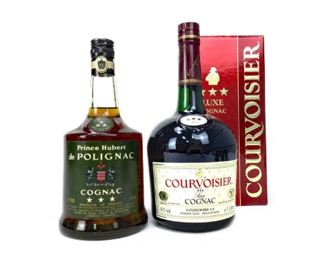 COURVOISIER THREE STAR - ONE LITRE Cognac, France. One litre, 40% volume, in carton. PRINCE HUBERT DE POLIGNAC THREE STAR Cog