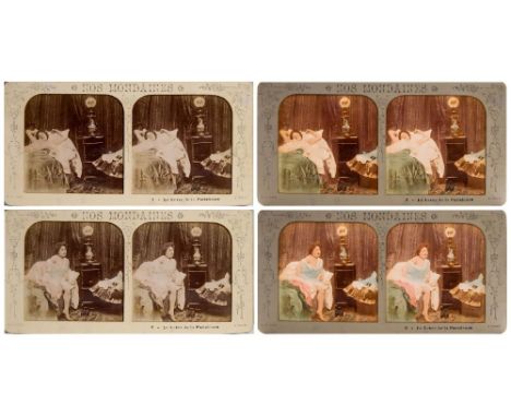 Erotic Stereo Cards : Le Lever de la Parisienne', 6 tissue stereo cards in original box with printed paper label, B. K. Paris