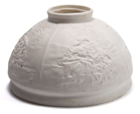 An early 20th century  German porcelain lithophane oil lamp shade:, the dome shaped shade with four panels of  rural scenes, 