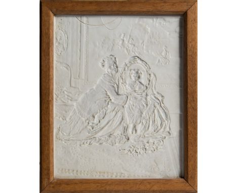 Lithophane Light Box : large lithophane plaque 215 x 165 mm, set into a wooden box (converted to an electric lamp), depicting
