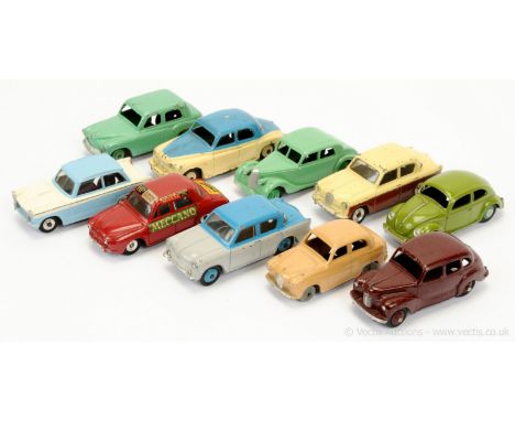 Dinky unboxed group to include Hillman Minx - two-tone grey, mid-blue including ridged hubs; Austin Devon - maroon including 