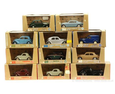 Brumm a group of (1/43rd scale) Cars to include R62 Berlina 1100 "Taxi" - two-tone black, green; R89 Alfa Romeo 1900 - beige;