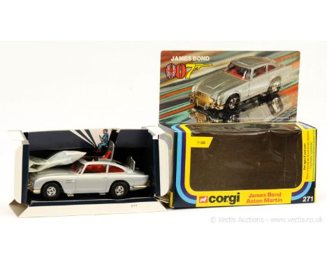 Corgi 271 "James Bond" Aston Martin DB5 (1/36th scale) - silver, red interior, (1st issue with 4-spoke wheels), gold rear &am