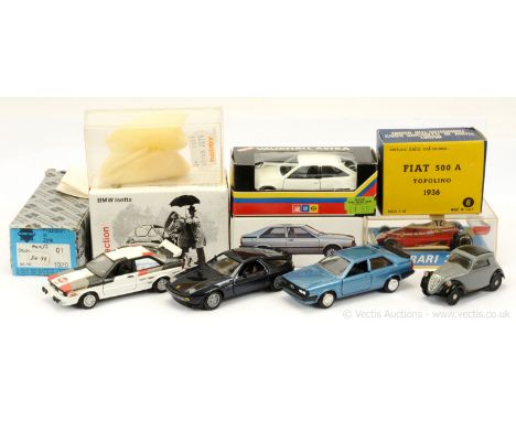 A boxed group to include some (1/43rd scale) comprising of Conrad 1020 Audi Quattro; another but metallic blue; NZG Porsche 9