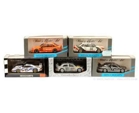 Minichamps a group of (1/43rd scale) Racing Cars to include Porsche 911 GT1; Audi V8 Quattro; Opel Omega 3000 Evo; Mercedes 1