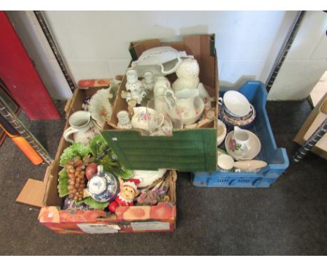 Three boxes of miscellaneous ceramics including Booths China, Royal Worcester, Roanoke, Crown Ducal etc 