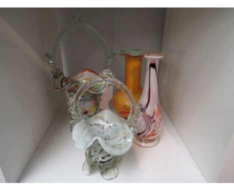 Four pieces of Art glass including end of day baskets and vases