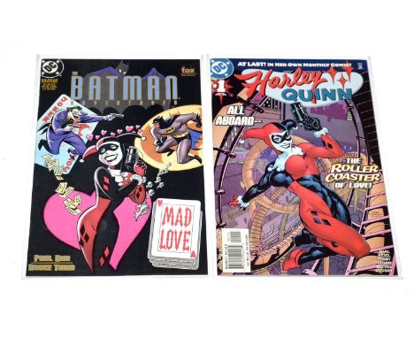 Batman Adventures Special 'Mad Love', first printing; and Harley Quinn, No. 1.