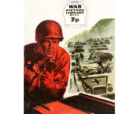 Original Art Work for the front cover of War Picture Library, No. 925 'Advance Post', by Jordi Penalva, gouache on this card,