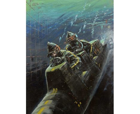 Original Art Work for the front cover of War Picture Library, No. 1643 'Human Torpedo', by Graham Coton, body coloured on mas