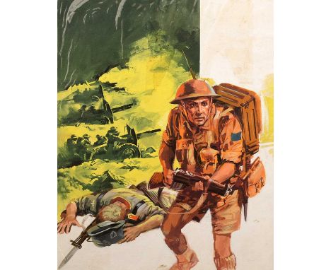 Original Art Work for the front cover of War Picture Library, No. 157 'Gunflash', by Victor de Fuente, gouache on board, imag