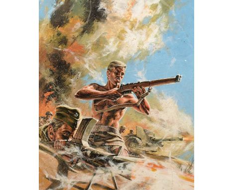 Original Art Work for the front cover of War Picture Library, No. 928 'The Rifleman', by Oliver Frey, gouache on board, 35 x 