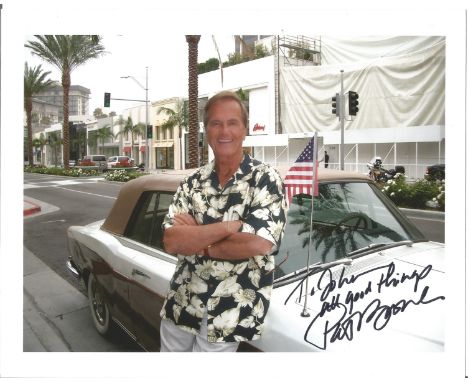 Pat Boone signed 10x8 colour photo. American singer, composer, actor, writer, television personality, motivational speaker, a