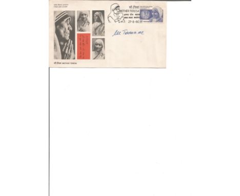 Mother Teresa MC signed 1980 Indian FDC First Day cover dedicated to here with portrait illustrations, stamp and special comm