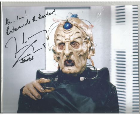 Terry Molloy signed 10x8 colour photo as Davros the Daleks leader in Doctor Who. Dedicated. Good Condition. We combine postag