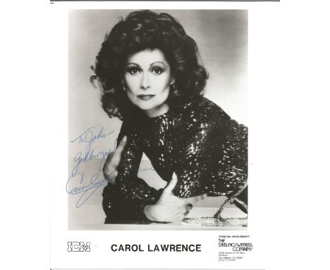 Carol Lawrence signed 10x8 black and white photo. American actress, who has appeared in musical theatre and on television. Sh