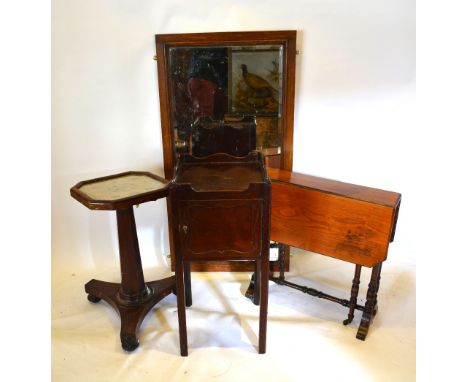 A 19th Century Mahogany Night Stand, with a panelled door raised upon square chamfered legs together with a drop flap Sutherl