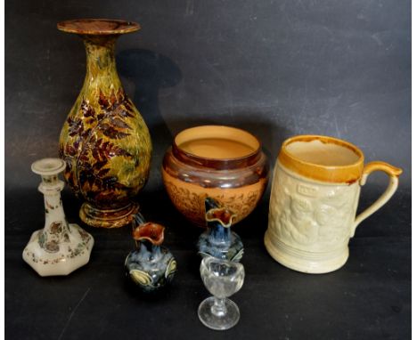 A Doulton Stoneware Small Jardiniere, together with a collection of other ceramics to include a Doulton oviform vase, a pair 