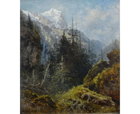 Benjamin Williams Leader, 1831 -1923, England THE WETTERHORN FROM ABOVE ROSENLAUI Oil on board, signed and dated 1875 lower l