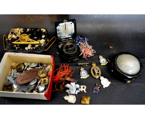 A Collection of Military Cap Badges and Buttons, together with a Bakelite folding compass and other related items to include 