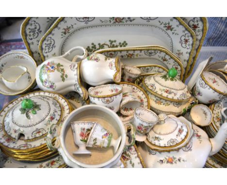 A Copeland Chelsea Pattern Extensive Tea and Dinner Service comprising a large meat platter, teapot, various plates, cups and