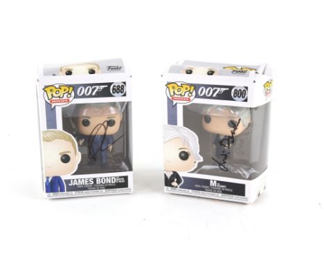 James Bond - 2 signed Pop! 007 characters, James Bond from Quantum of Solace autographed on the box  by Daniel Craig, M from 