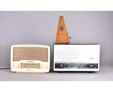 A 1960s cream valve radio by Radio Rentals, two wavebands LW and MW, recently tested and working. Together with a 1960s brown
