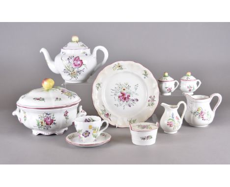 A quantity of china by Spode and Luneville France, all decorated with floral spays on white ground with pink rims, including 