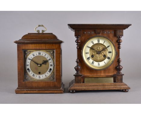 A mid 20th Century mahogany cased mantle clock for Garrard & Co, glazed panel door, square brass dial with cherubs, steel cha