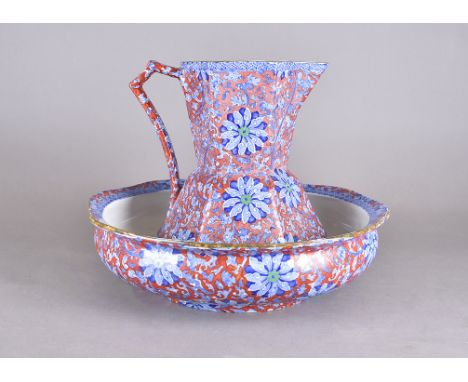 A late 19th Century Wood & Sons jug and basin set,  Chung pattern, octagonal shaped jug, faceted bowl, printed mark to base, 