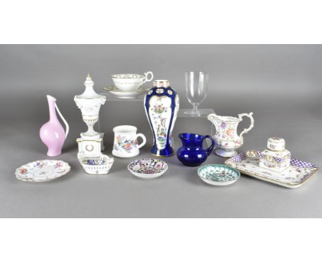 A Royal Worcester porcelain hand painted mug, Saturday's Child Works Hard for its Living', together with a glass goblet engra