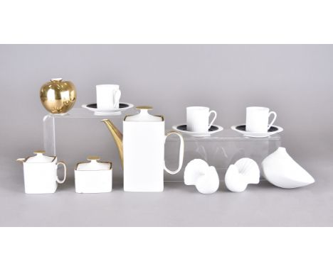 A mixed collection of porcelain, including Rosenthal coffee pot, milk jug, sugar pot, gilt highlights white ground. Together 