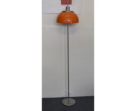 A mid 20th Century chrome adjustable standing floor lamp, orange shade 