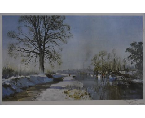Terence Cuneo (1907-1996) coloured print A River in Winter', signed 'Terence/Cuneo' in margin, blindstamp, 38 cm x 59 cm, fra