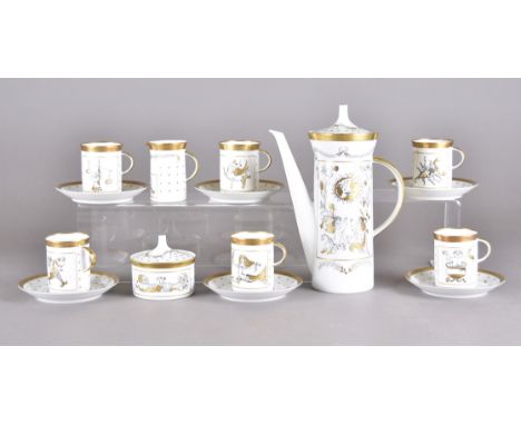 A 1961 coffee set designed by Bele Bachem (1916-2005) for Rosenthal with astrological decoration, comprising six coffee cans,