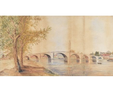 Euphemia Dawson Turner (19th Century British) pencil and watercolour on paper, A View of Kew Bridge with the Kew Bridge Pumpi