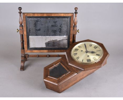 An octagonal cased drop dial clock, Roman numerals on circular steel dial, 43 cm high. Together with a dressing table mirror 