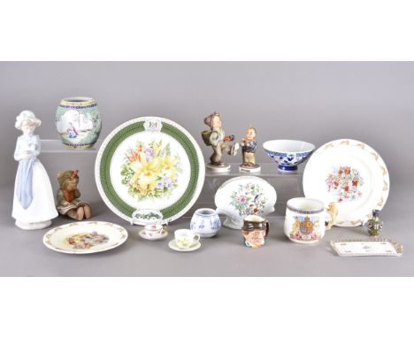 A collection of miscellaneous porcelain, including a miniature Shelley cup and saucer, various Hummel figures, a Chinese ovoi